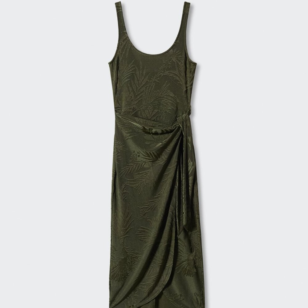 MANGO Knotted Jacquard Dress – Green, Size 6 (Discontinued) - Picture 3 of 9